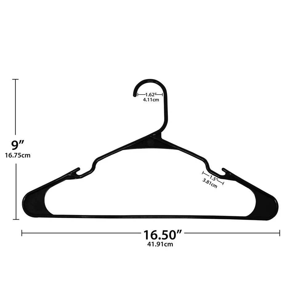 Mainstays Plastic Hangers Unisex 50 Pack Black New Notched Shoulders